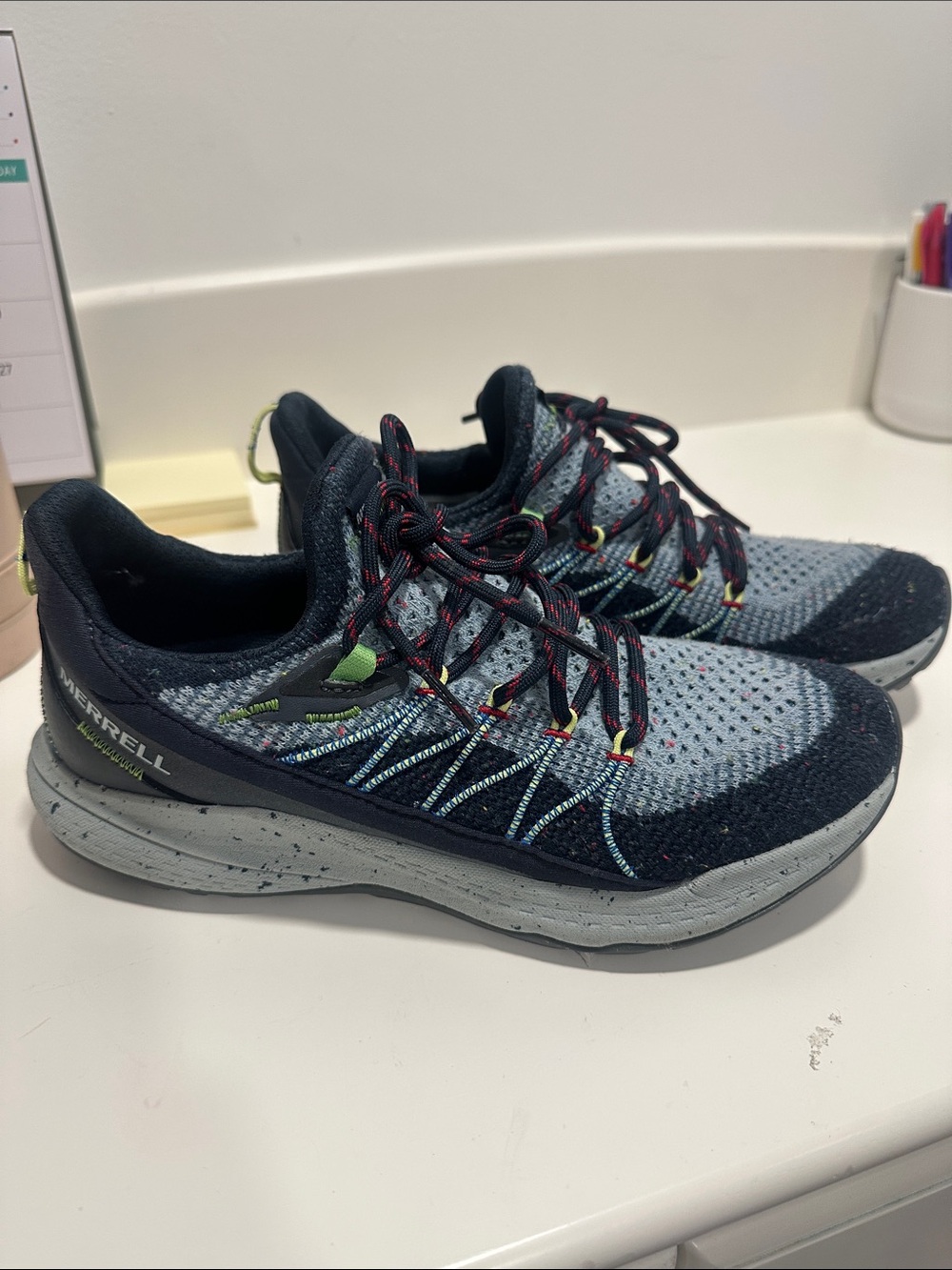 Merrell Women's Knit Sneakers in Navy, Light Blue & Lime Accent 066